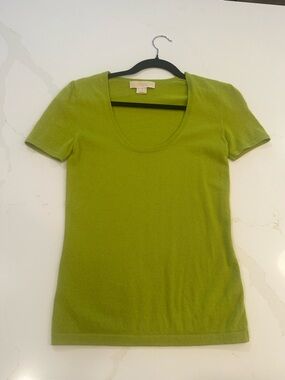 Michael Kors Green Short-Sleeve Scoop Neck Knit Top